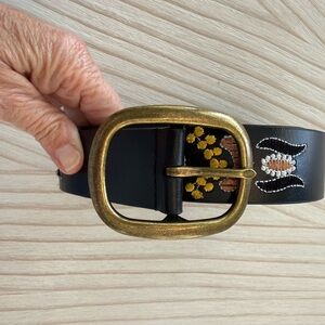 Lucky Brand Black Belt with Gold Buckle